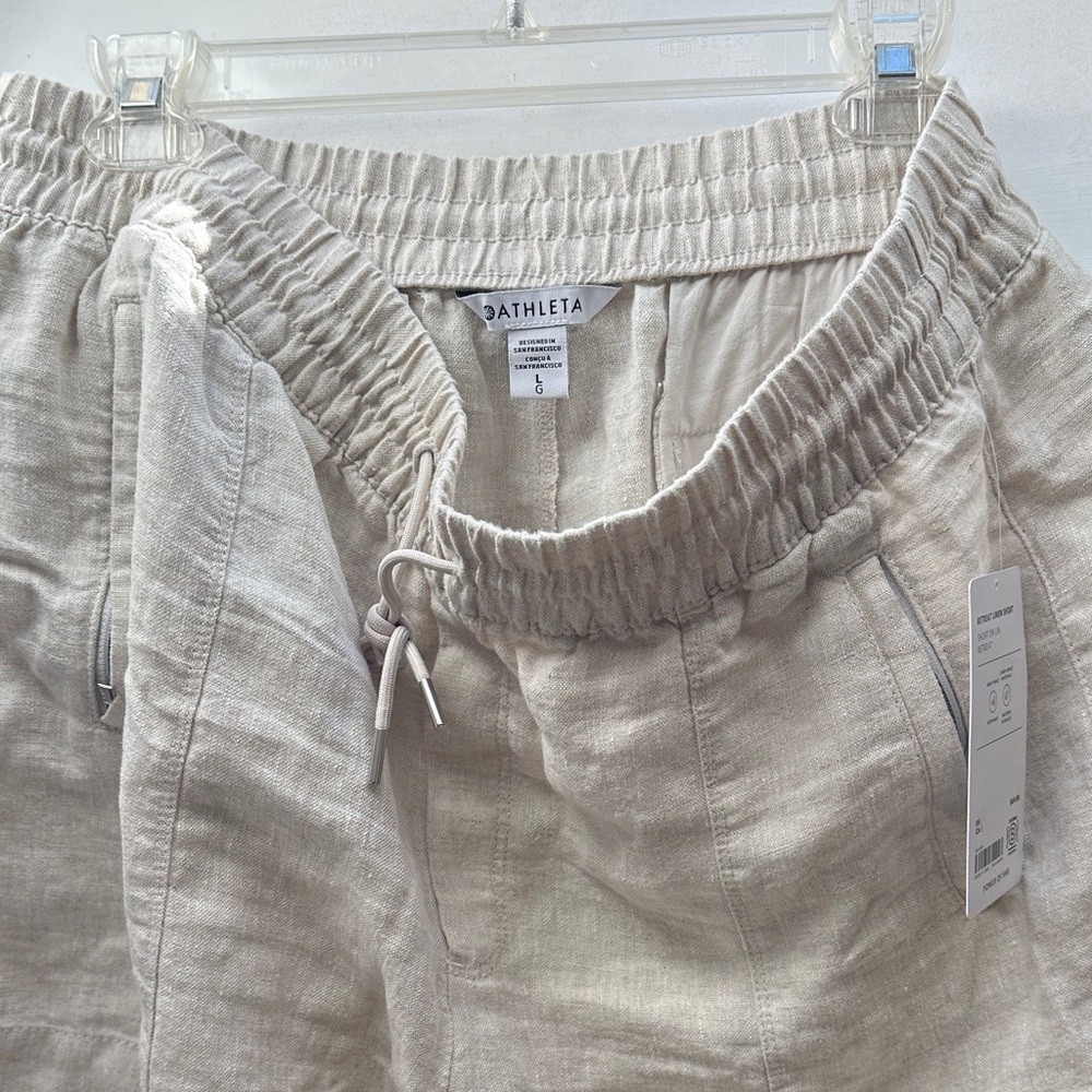 Athleta Neutral Beige Linen-Blend Drawstring shorts